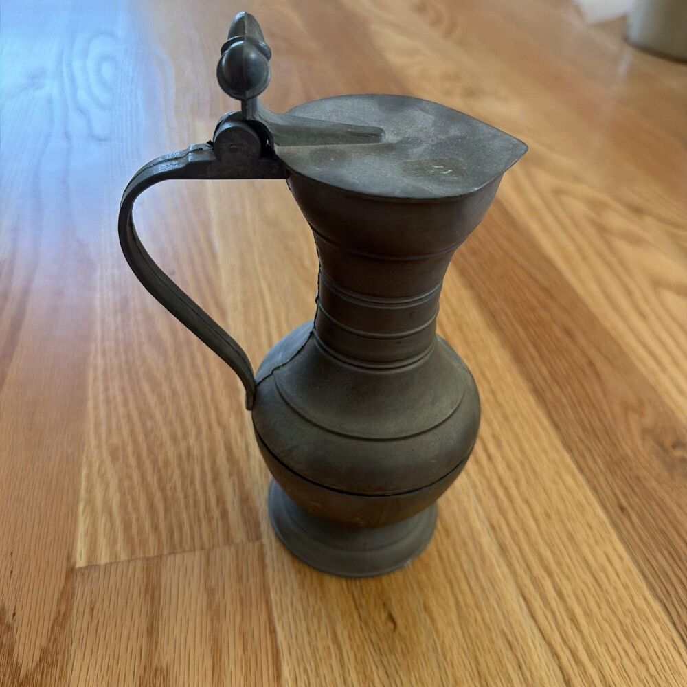 Antique 18th Cent. Likely German Pewter Baluster Measure Pitcher Tankard 8inch